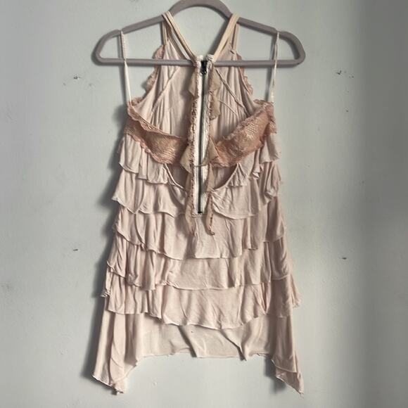 Vintage 90’s Y2K Free People tiered ruffle lace racerback tank top sz S - Picture 6 of 8